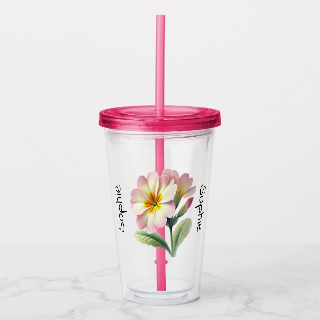 Verre En Acrylique Fleur de naissance Février Primrose Tumbler avec L (Devant)