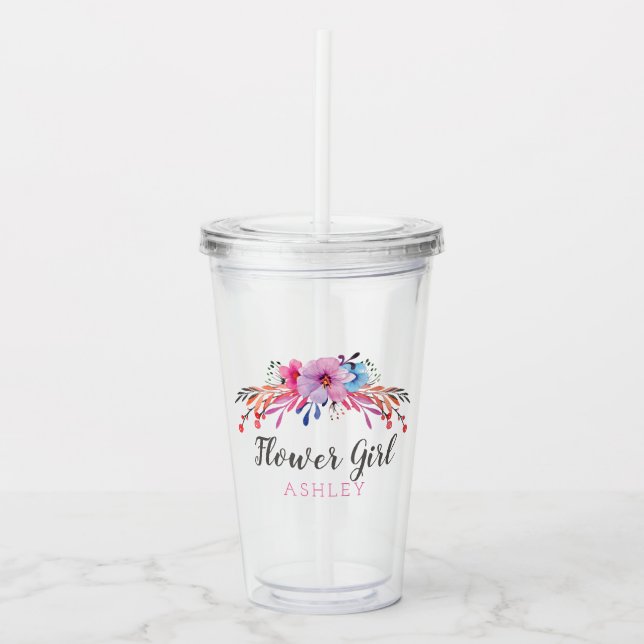 Verre En Acrylique Fleur Floral Personnalisé (Devant)