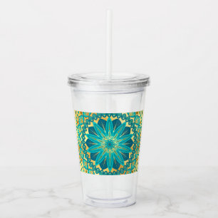 Verre En Acrylique Fleur Mandala Bleu Or