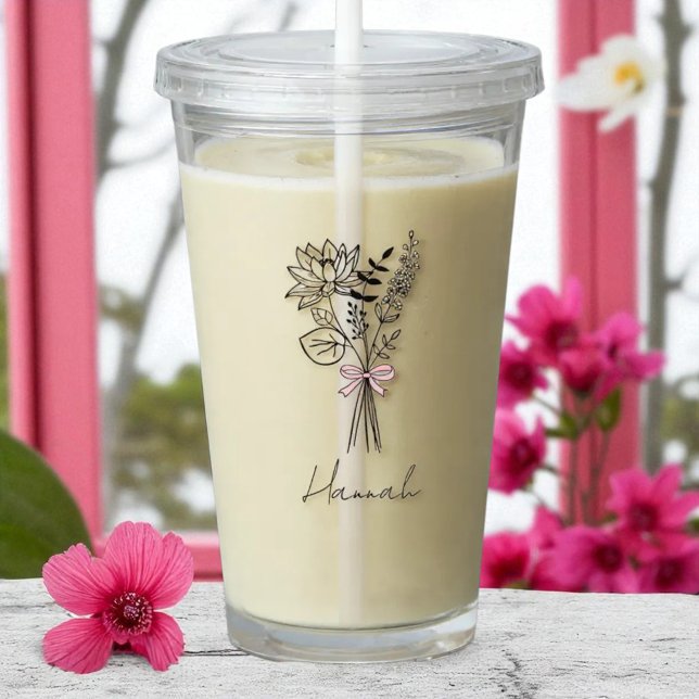 Verre En Acrylique Fleurs personnalisées pour demoiselle d'honneur (Créateur téléchargé)