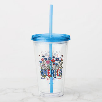 Verre En Acrylique Fleurs sauvages américaines USA Fête patriotique d