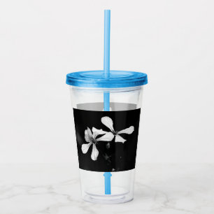 Verre En Acrylique floral noir et blanc minimaliste