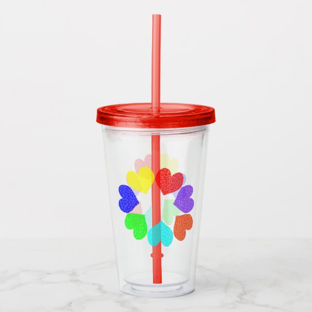 Verre En Acrylique Floral Rainbow Love Hearts (Devant)