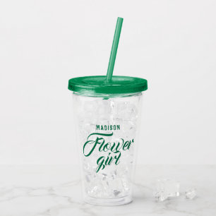 Verre En Acrylique Flower Girl Name Green Script Bridal Mariage Cadea