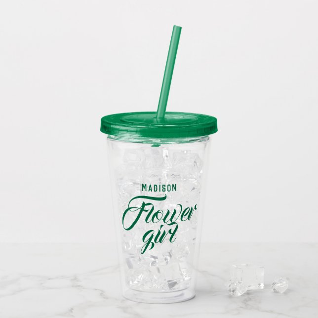 Verre En Acrylique Flower Girl Name Green Script Bridal Mariage Cadea (Dos glace)