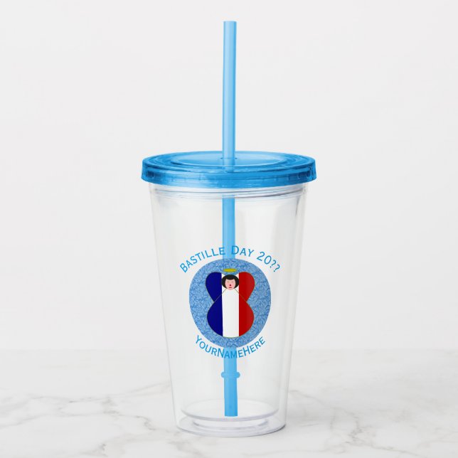 Verre En Acrylique French Angel Bastille Day Personnalisé (Devant)