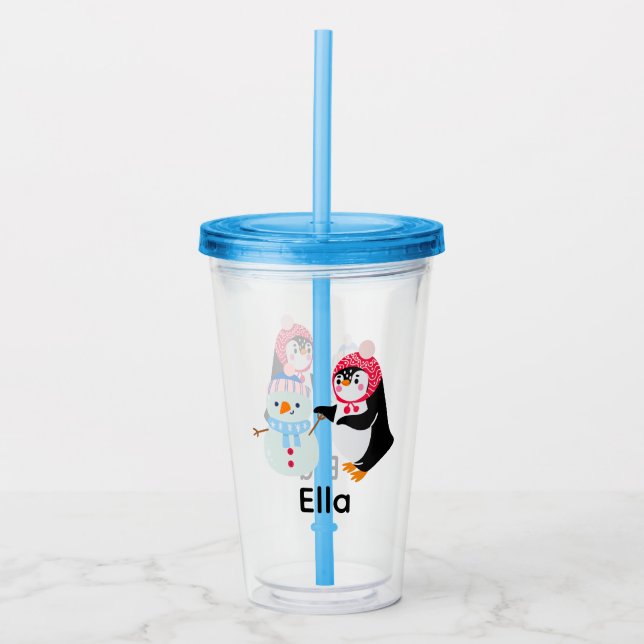 Verre En Acrylique Frosty le bonhomme de neige et le pingouin (Devant)