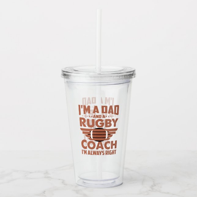 Verre En Acrylique Funny Rugby papa et entraîneur de rugby (Devant)