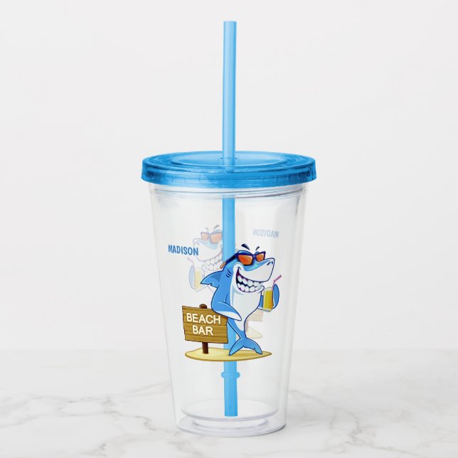 Verre En Acrylique Funny Shark nom personnalisé tumbler (Devant)