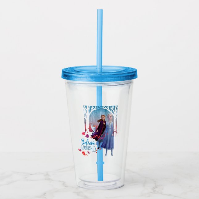 Verre En Acrylique Gelée 2 : Elsa, Anna, et Olaf| Croire (Devant)