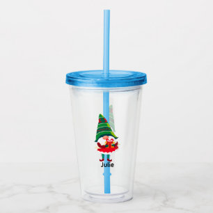Verre En Acrylique Gnome de Noël personnalisée tenant une boîte cadea
