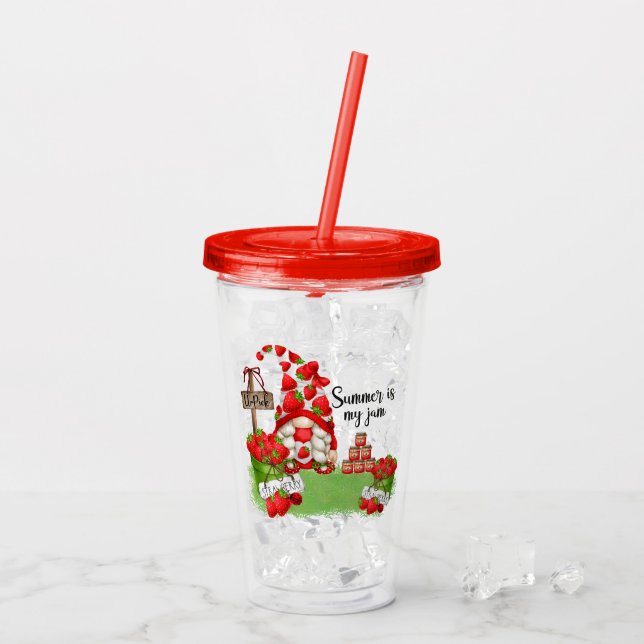 Verre En Acrylique Gnome mignonne aux fraises d'été (Dos glace)