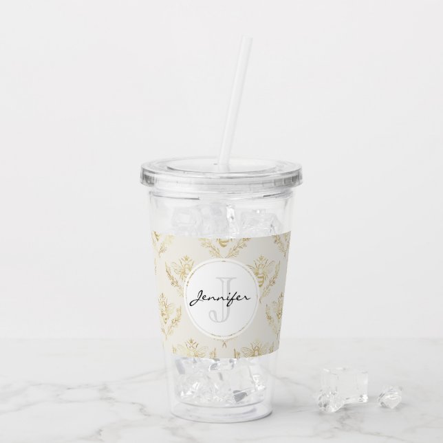 Verre En Acrylique Golden Bumble Bee avec un Motif de la Couronne (Dos glace)