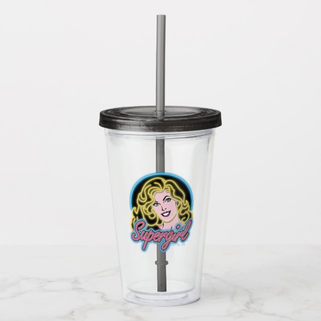 Verre En Acrylique Graphique des lumières de Neon Retro Supergirl (Devant)