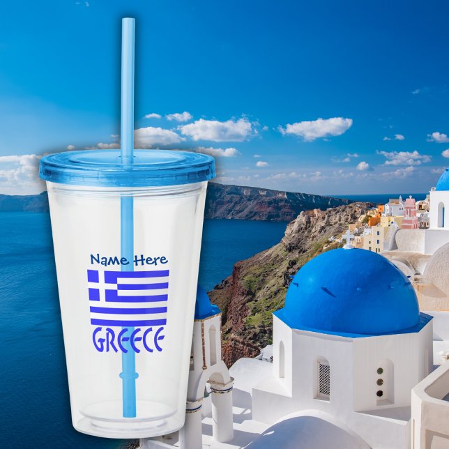Verre En Acrylique Grèce Pavillon bleu Personnalisation (Créateur téléchargé)