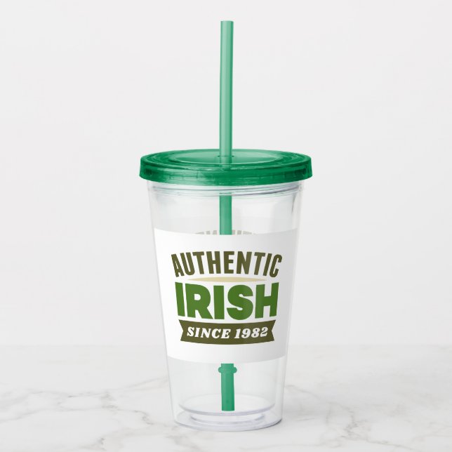 Verre En Acrylique Green Authentic Irish et votre année de naissance (Devant)
