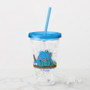 Verre En Acrylique Grenouille mignonne et abeille dans le jardin dess