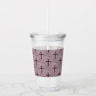 Verre En Acrylique Hand-drawn Lenten Cross and Roses Clear Tumbler