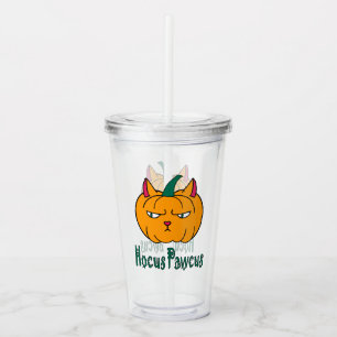 Verre En Acrylique Hocus pawcus Halloween citrouille ginger cat magie