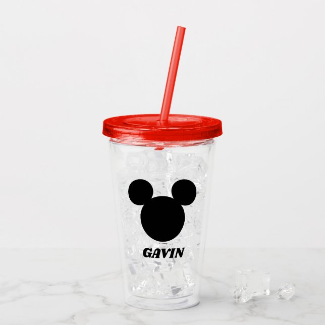 Verre En Acrylique Icône de tête de souris Mickey | Ajouter Votre Nom (Dos glace)