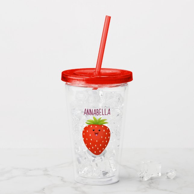 Verre En Acrylique Illustration de la fraise Cute kawaii (Dos glace)