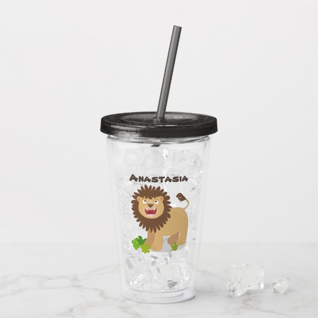 Verre En Acrylique Illustration de l'effervescence de lions heureux (Dos glace)