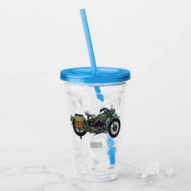 Verre En Acrylique Illustration d'une moto de croiseur militaire (Devant glace)