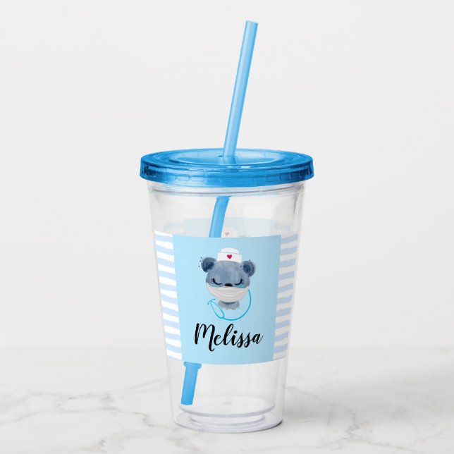 Verre En Acrylique Infirmière de l'ours mignonne portant un Masque Mé (Dos)