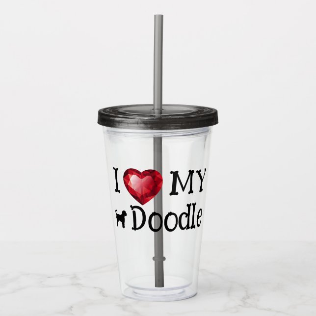 Verre En Acrylique J'aime mon doodle Acrylique Tumbler 16 oz (Devant)