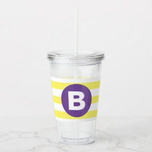 Verre En Acrylique Jaune Ensoleillé Rayé Monogramme Violet