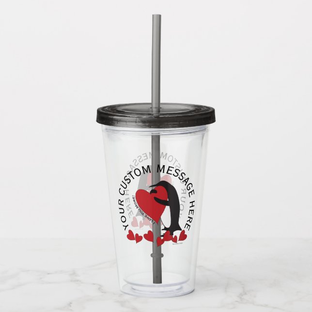 Verre En Acrylique Je T'Aime Plus ! Coeur rouge et pingouin (Devant)