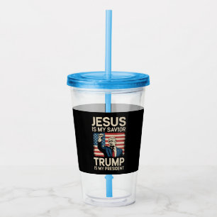 Verre En Acrylique Jésus est mon sauveur Trump est mon président 47 É