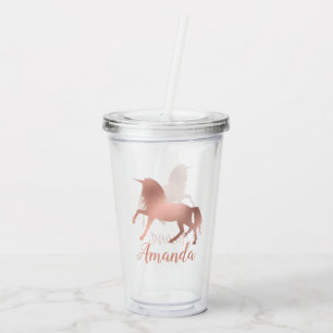 Verre En Acrylique Joli Rose Gold Unicorn Personnalisé Girly