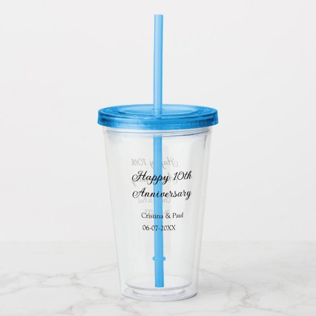 Verre En Acrylique Joyeux 10e anniversaire simple nom de mariage mini (Devant)
