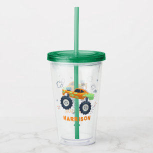 Verre En Acrylique Joyeux Anniversaire Moderne Monster Car Trucks Nom