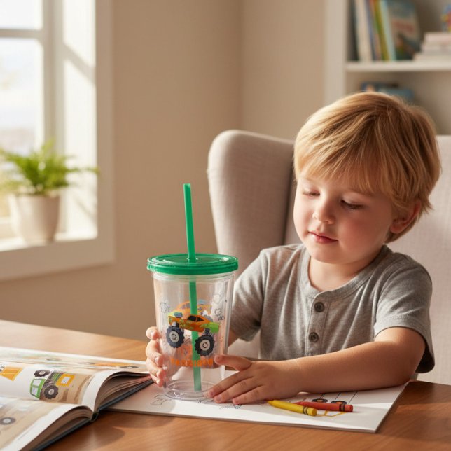 Verre En Acrylique Joyeux Anniversaire Moderne Monster Car Trucks Nom (Créateur téléchargé)