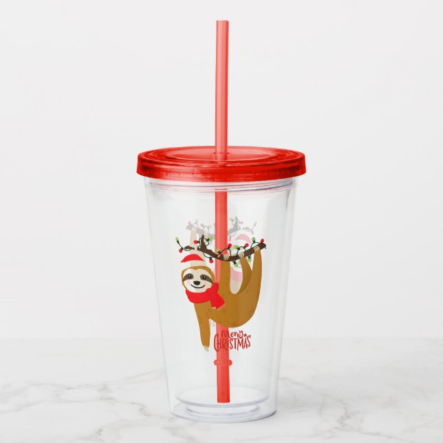 Verre En Acrylique Joyeux Noël Sloth | Vacances (Devant)
