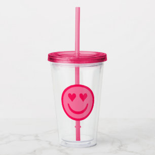Verre En Acrylique Joyeux Tumbler acrylique au visage du coeur preppy
