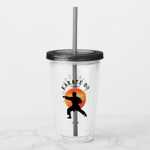 Verre En Acrylique Karate Silhouette Nom Personnalisé Moderne Noir