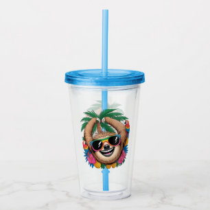 Verre En Acrylique Kawaii Paresseux Tropical – Vibrations É estivales