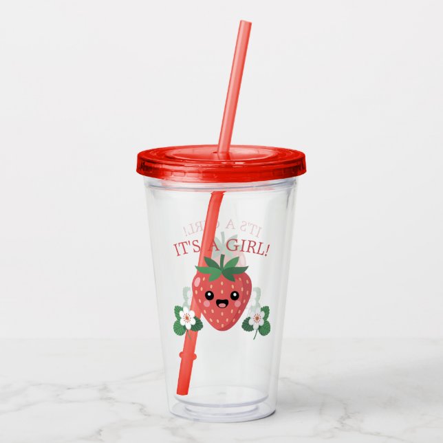 Verre En Acrylique Kawaii Strawberry Baby Shower It's A Girl (Dos)