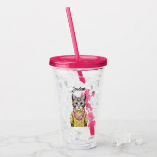 Verre En Acrylique Le chat hawaïen de Kitty   ajoutent votre nom