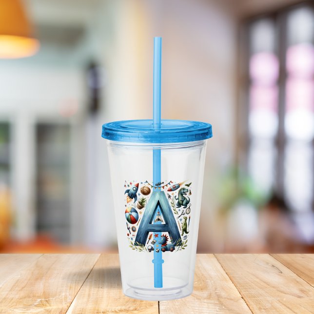Verre En Acrylique Lettre A bouteille d'eau Garçons (Créateur téléchargé)