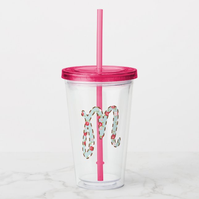 Verre En Acrylique LETTRE FLORALE MINTE rose M (Devant)