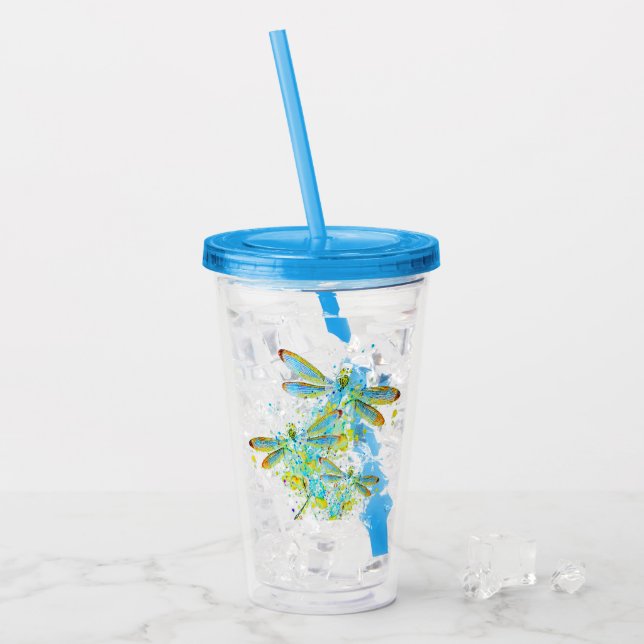 Verre En Acrylique Libellule sarcelle éclaboussure  (Devant glace)
