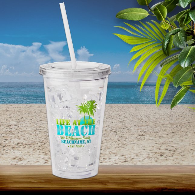 Verre En Acrylique Life at The Beach Cool Aqua Lime Personalized (Créateur téléchargé)