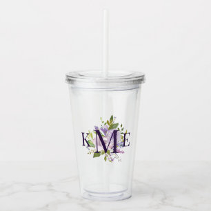 Verre En Acrylique Lilac Floral Monogrammé