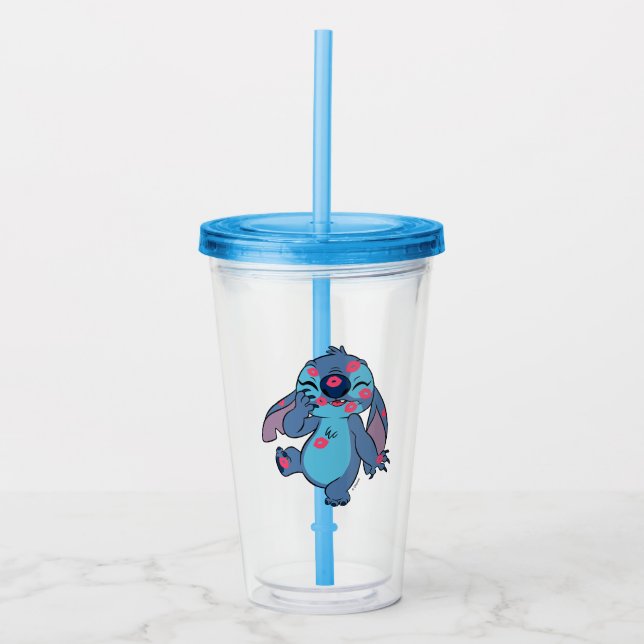 Verre En Acrylique Lilo & Stitch | Stitch Couvert dans les baisers (Devant)
