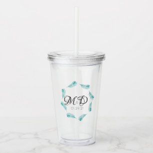 Verre En Acrylique Logo de mariage à feuille de palmier tropical pour