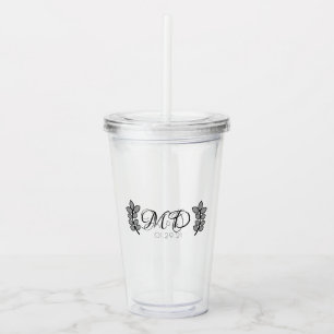 Verre En Acrylique Logo de mariage de feuille de branche Anniversaire